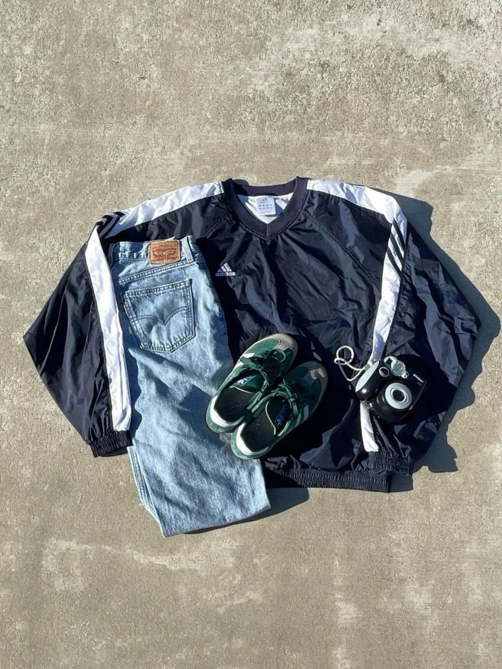 adidas Navy and White Retro Pullover Jacket